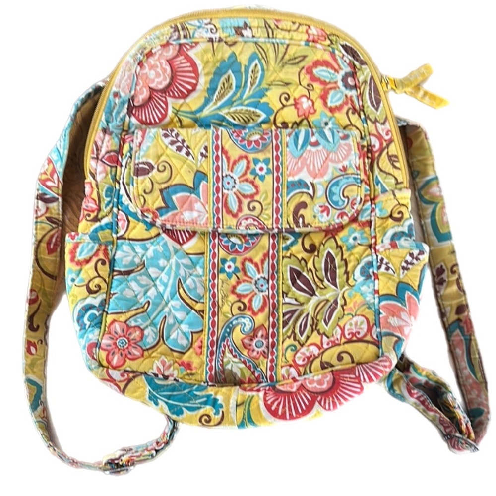Vera Bradley Yellow and Blue Backpack with Whimsical Floral Design